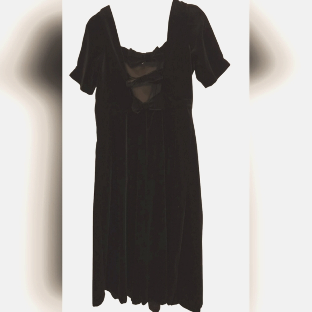 Laura Ashley Vintage 80s 90s Long Black Velvet Dress With Bows NWT